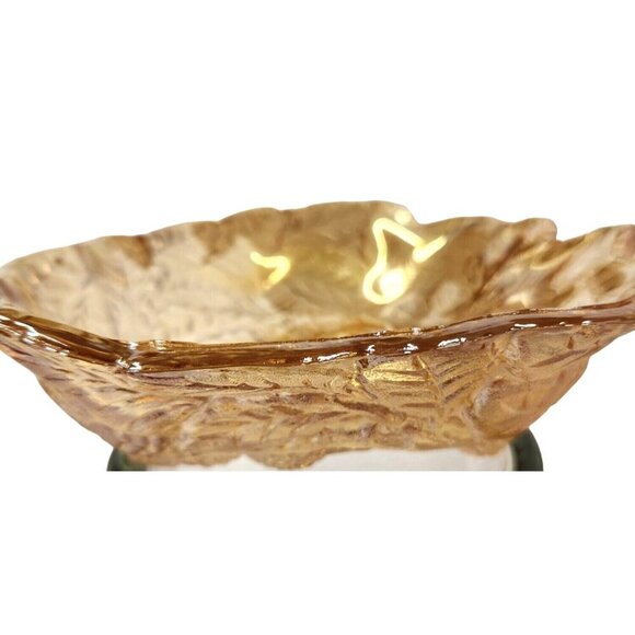 Vintage Carnival Indiana Glass Leaf Dish 7 Inch Decorative Bowl Textured Design - Picture 3 of 6